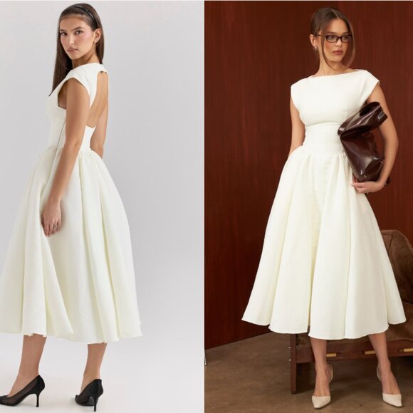 HOUSE OF CB 'Debutante' Ivory Moire Satin Midi Dress NWOT - Picture 1 of 9